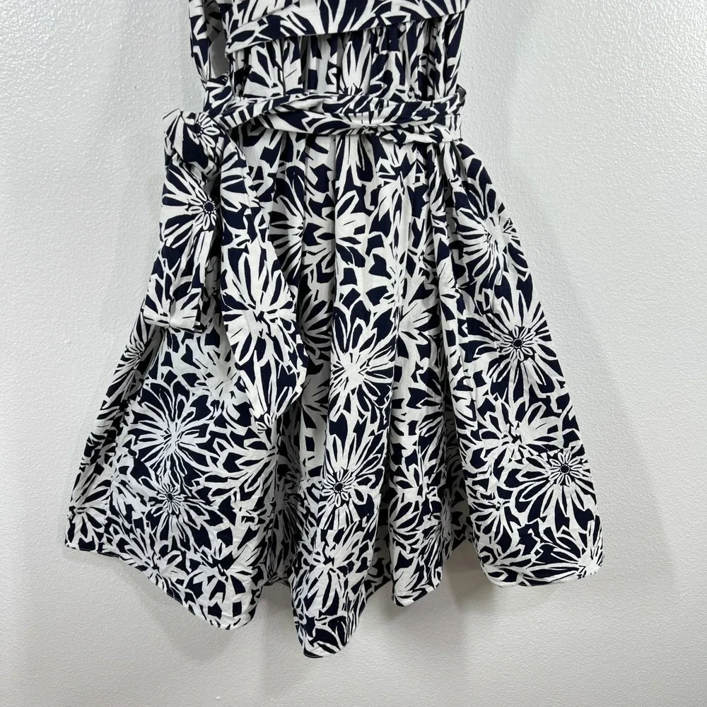 American Living Navy White Floral Fit &‎ Flare Dress Belted Sleeveless Size 10